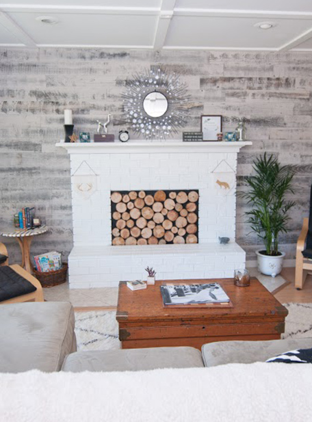 Three-quarter view of finished fireplace