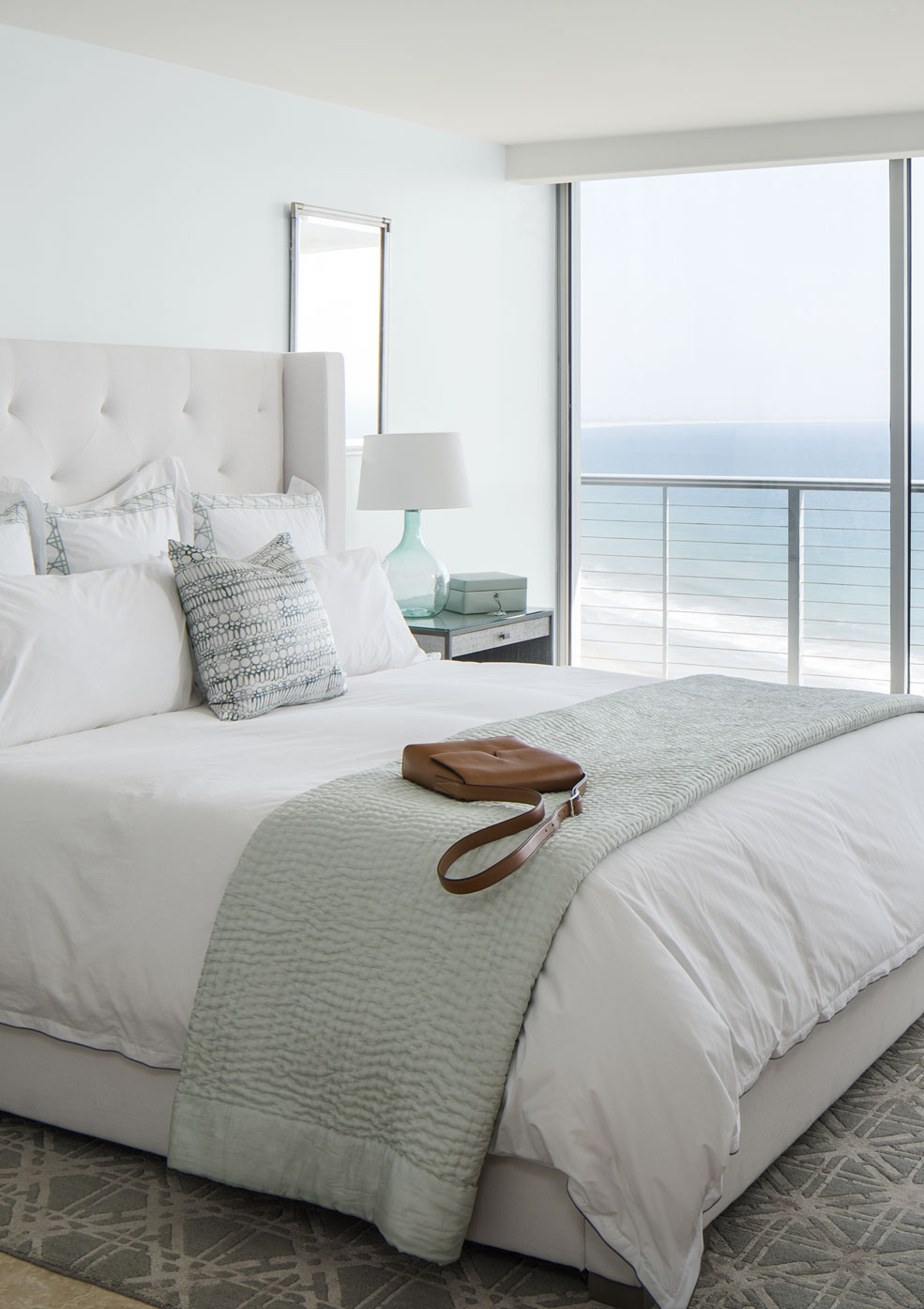 A hotel room with walls painted in soft light gray color.
                Etched Glass MQ3-27 mobile