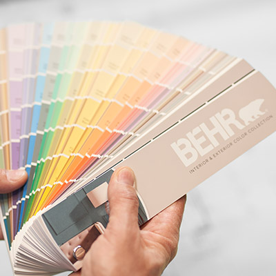 Image of a BEHR Interior & Exterior Color Collection Fan Deck that is spread like a fan.