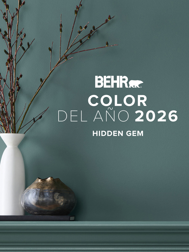 Mobile-sized image of a room painted in a hallway painted in Rumors, featuring Behr 2025 Color of the Year, Rumors