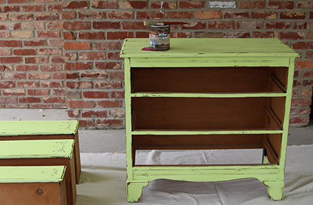 dresser before fresh paint and drawers removed